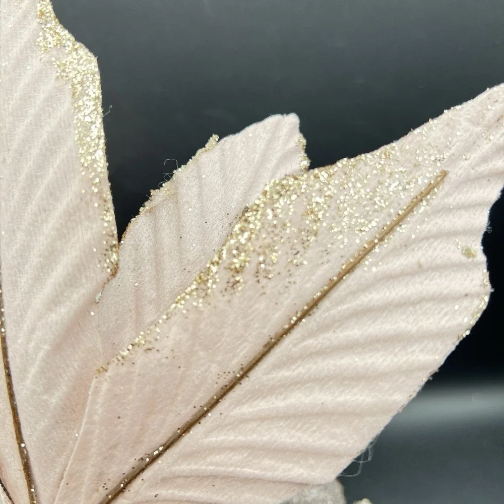10 CHRISTMAS Poinsettia Rose Gold Glitter Tree Decor Floral‎ Pick Stem Pale Pink